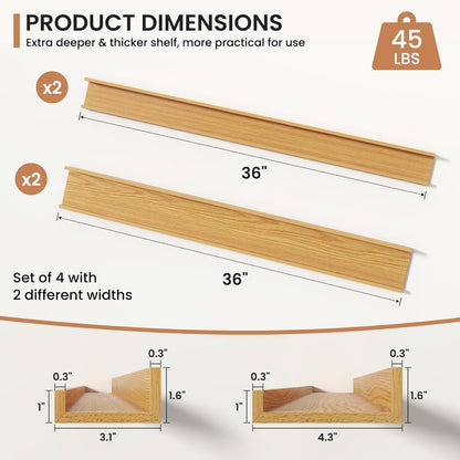 Fun Memories Picture Ledge Shelves Set of 2, 32 Inch Rustic Wall Mounted Floating Shelves with Lip for Home Storage and Décor in Bathroom, Kitchen, Nursery, Bedroom, Living Room, Walnut
