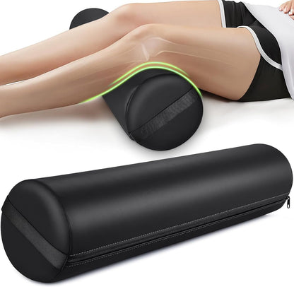 Noverlife 3/4 Round Massage Table Bolster Pillow with Strap Handle, 26 x 6 x 6 in PU Leather Massage Bolster for Under Legs, Cozy Positioning Support Pad for Knee Neck Back Pain Relief - Black