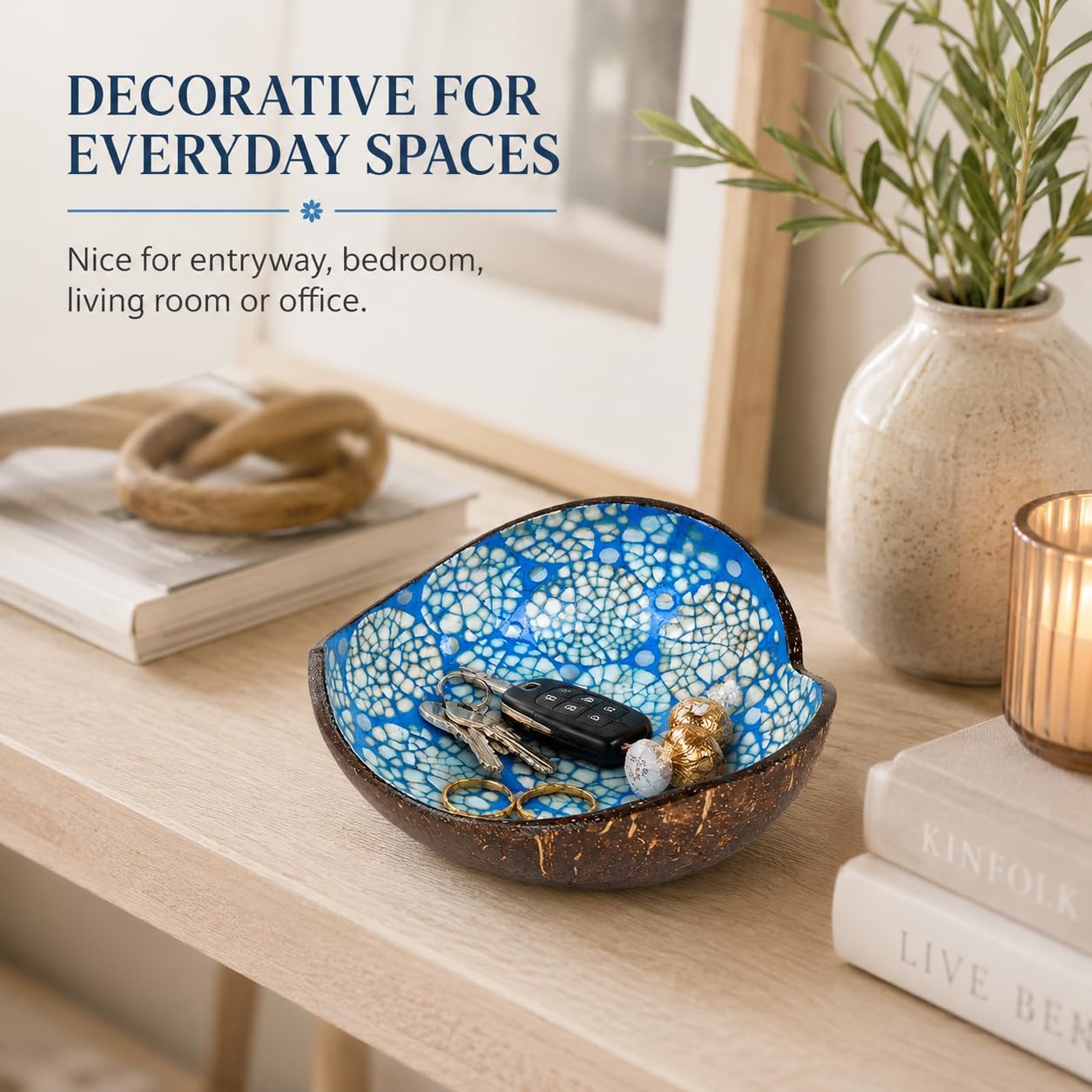Coconut Bowls Decorative Candy Dish - Heart Acai Bowl, Natural Wooden Candy Dish, Key Bowl Holder for Entryway Table, Yogurt Smoothie Nuts Dessert Container, Rice Fruits Dry Snack Storage Shell Bowls