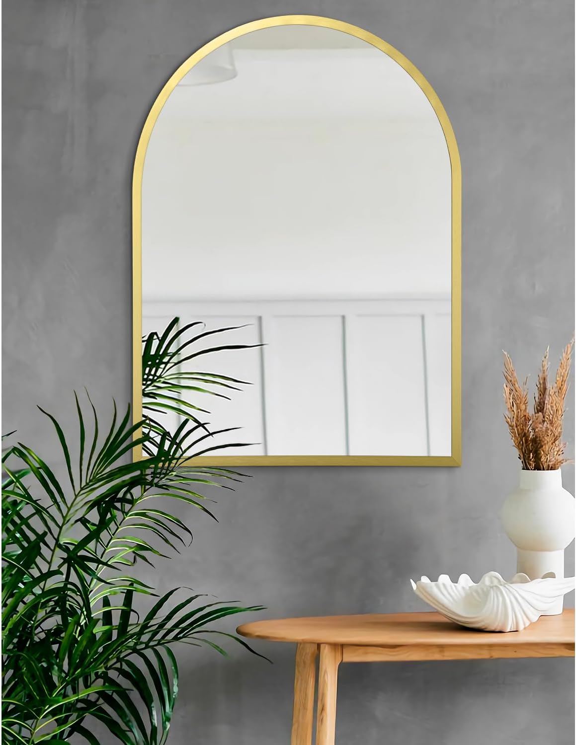 Black Arched Wall Mirror Aluminum Alloy Frame Bathroom Mirror Brushed Metal Vanity Wall Mounted Mirror for LivingRoom Bedroom Entryway Room Home Decor 16"x12"