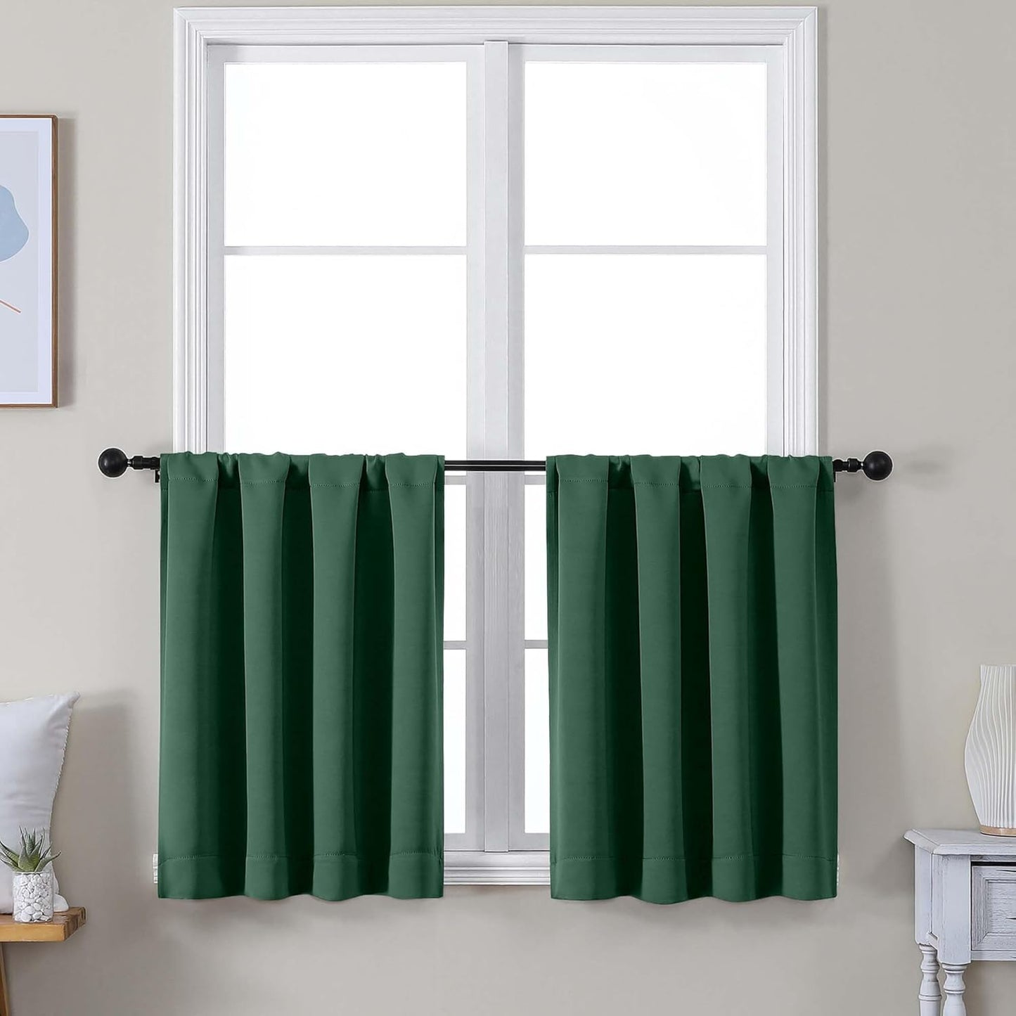 Simplebrand Ava Sage Green Blackout Curtains for Bedroom 63 Inch Length 2 Panels Set, Solid Thermal Insulated Energy Saving Rod Pocket Window Treatment Curtains Blackout Drapes, W40 x L63 Inch, Sage - Colors B