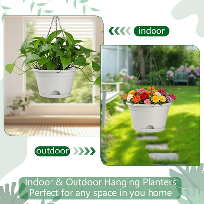 Nooulap 4 Pack Hanging Planters, 10 Inch Hanging Plant Pot with Hanger Chain & Drainage Trays, Hanging Baskets for Plants Outdoor Indoor, Flowers Pots for Home, Garden, Porch Decor (Black)