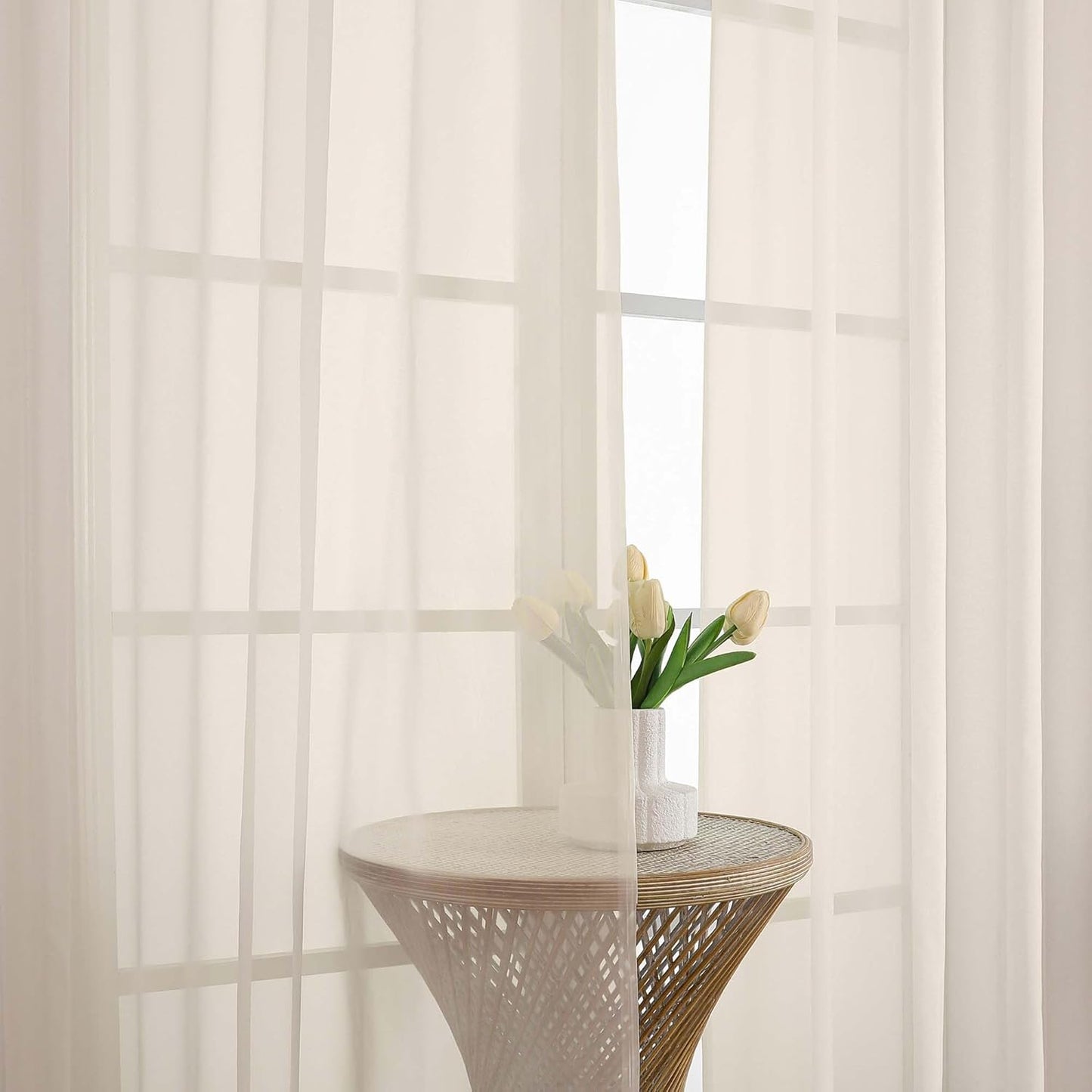 Chyhomenyc Sheer White Valances for Windows 2 Pack, Small Window Curtains for Living Room Bathroom Cafe Laundry Basement, Modern Top Dual Rod Pocket Voile Curtain, 42W x 14L inches, White - Colors A