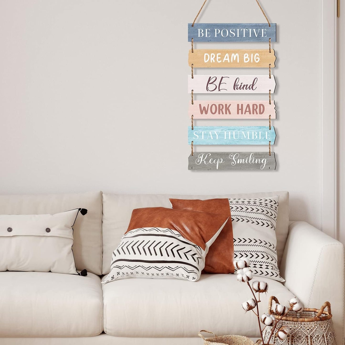 6 Pieces Rustic Wall Hanging Plaque Sign Inspirational Wall Art Farmhouse Wooden Door Signs Positive Plaque with Quotes Motivational Quote Decor for Office Bedroom Living Room(Retro Style)