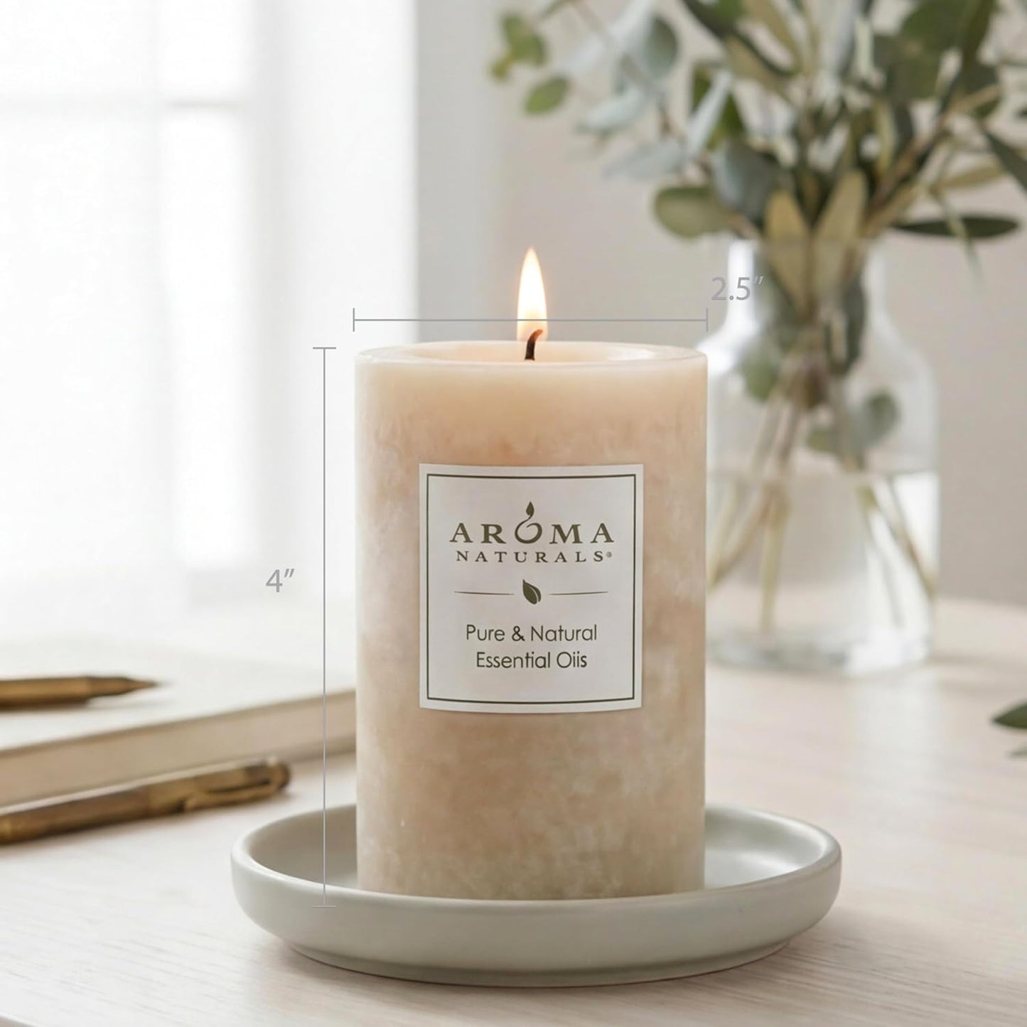 Aroma Naturals Essential Oil Orange and Lemongrass Scented Pillar Candle, Ambiance, 2.5 inch x 4 inch, Yellow
