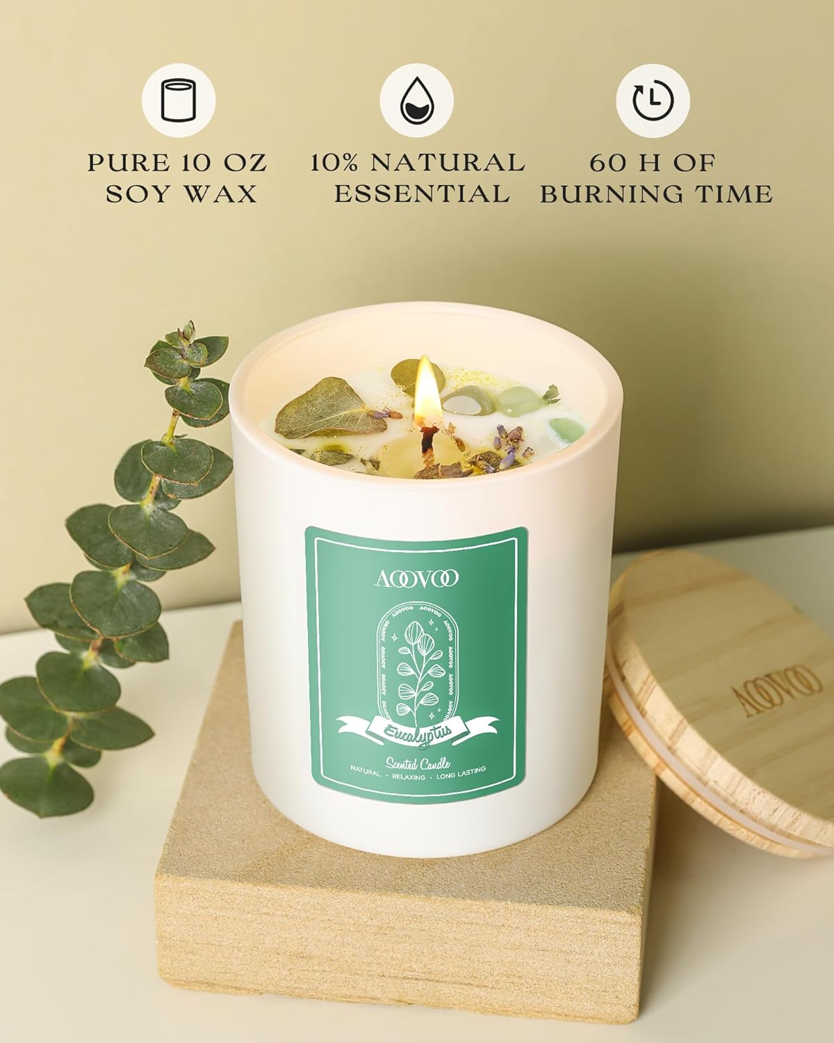 AOOVOO Lavender Scented Candles for Women - Aromatherapy Candle with Crystals Inside, 10oz Soy Candles for Home Scented, Birthday Gifts Mothers Day Candle for Women Mom