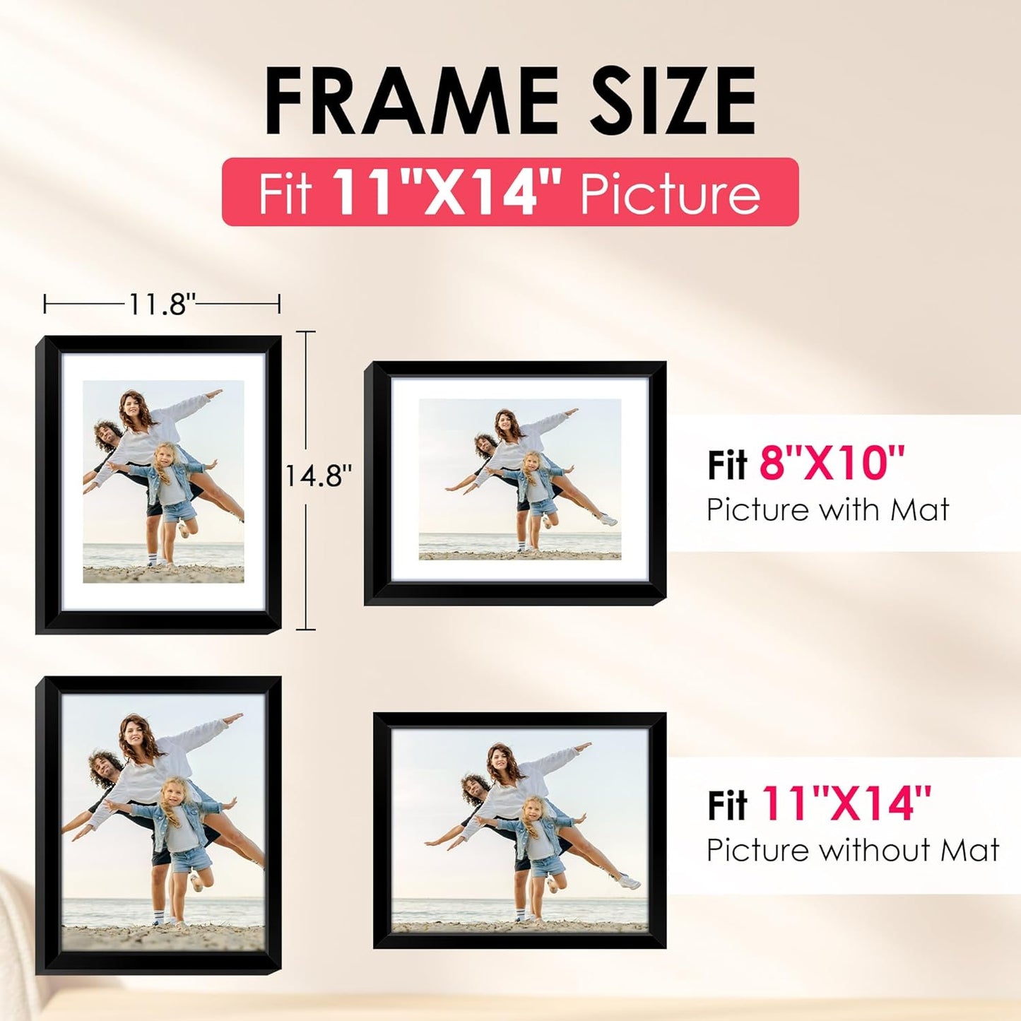 FIXSMITH 10 Pack Picture Frames Collage Wall Decor for Mounting or Tabletop Display, Gallery Wall Frame Set with Two 8x10 Black Frames, Four 5x7 Frames and Four 4x6 Frames, Multi-Pack Photo Frame Set
