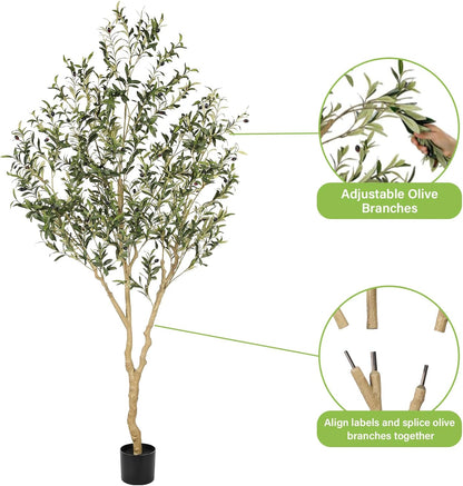 Realead Faux Olive Tree 7ft - Realistic Tall Olive Trees Artificial Indoor - Large Fake Olive Tree with Natural Wood Trunk and Lifelike Leaves - Artificial Olive Tree for Home Office Decor