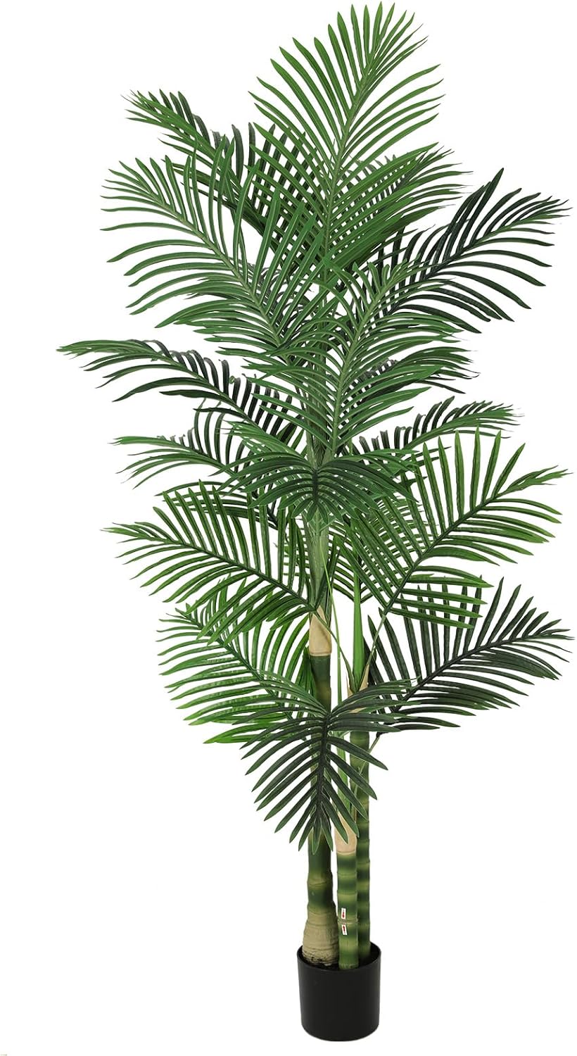 Nafresh 8ft Tall UV Resistant Faux Palm Tree, 96in Artificial Palm Tree Indoor Outdoor, Fake Tree with Real Bark and Realistic Leaves and for Home House Office Living Room Yard Patio.