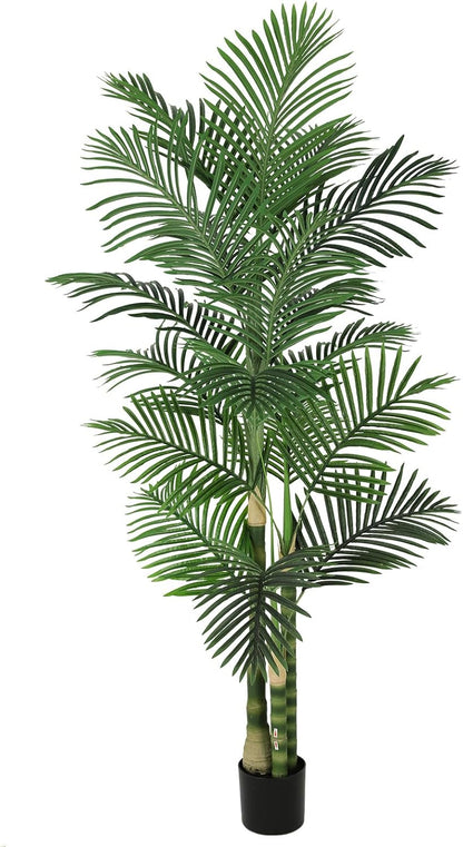 Nafresh 8ft Tall UV Resistant Faux Palm Tree, 96in Artificial Palm Tree Indoor Outdoor, Fake Tree with Real Bark and Realistic Leaves and for Home House Office Living Room Yard Patio.