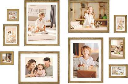 Egofine Picture Frame Set 12 Pack, Picture Frames Collage Wall Decor with Two 11x14, Two 8x10, Four 5x7, Four 4x6 for Wall and Tabletop, Made of Solid Wood, Covered by Plexiglass, Natural Wood