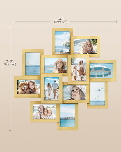 SONGMICS 4x6 Picture Frames Collage Wall Decor, 12-Pack Photo Collage Frame, Multi Picture Frame Set with Glass Front, Assembly Required, Rustic Brown URPF022X01