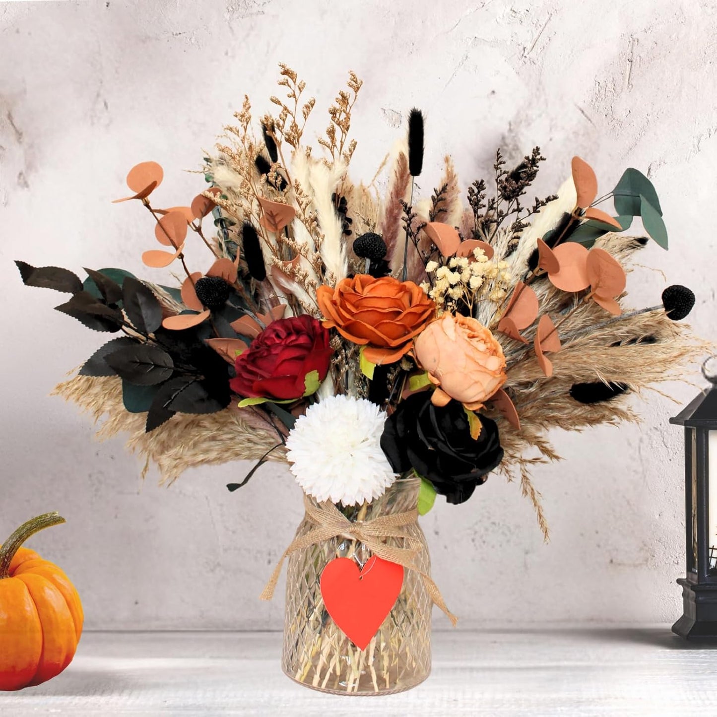 100pcs Artificial Flowers Arrangement With Vase Included, Dining Table Centerpiece Decorations, Fake Flowers in Vase, Dried Pampas Grass Floral Centerpieces, Coffee Table Decor, Centro de Mesa
