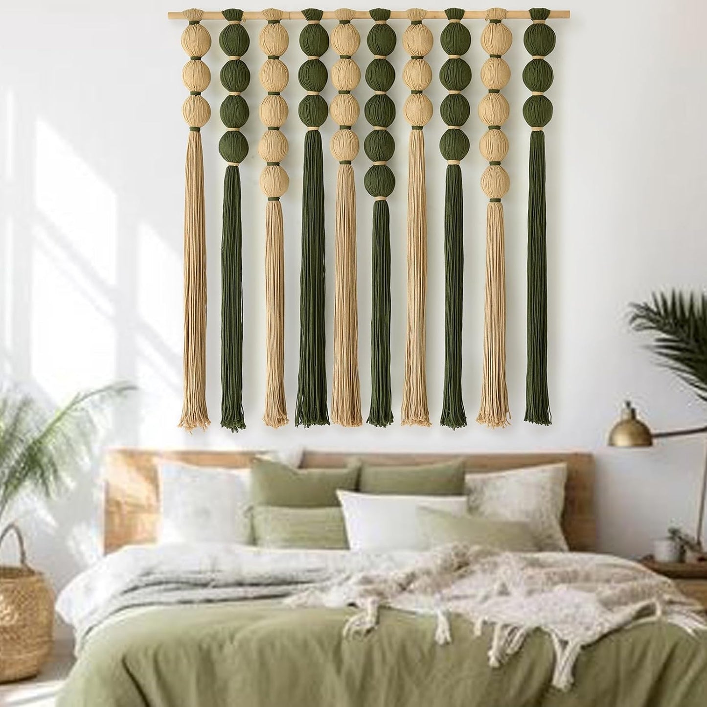 IOWER Macrame Wall Hanging 27" W x 31" L Boho Wall Decor Sphericity Cotton Textile Wall Hanging Art Fiber Yarn Art Handmade Detachable Assembly