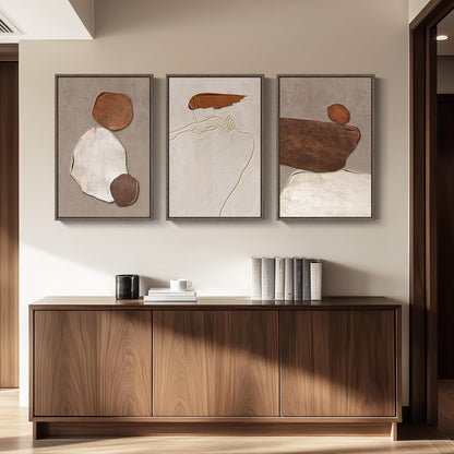 Large Framed Neutral Abstract Wall Art for Living Room, 3 Piece Modern Canvas Prints Paintings Artwork for Walls, Black and Beige Pictures for Living Room Hallway Stair Office Wall Decor 24x36 Inch