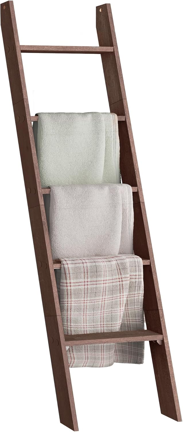 VASAGLE Blanket Ladder Decorative Farmhouse for The Living Room, 5-Tier Ladder Shelf, Ladder Rack for Storage and Decor, Honey Brown ULLS018K41