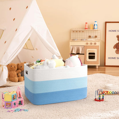 OIAHOMY Large Blanket Basket, 22”x17”x12” Rectangle Woven Baskets, Nursery Blanket Storage Living Room, Toy Storage With Handle, Large Baskets for Organizing-Gradient Yellow