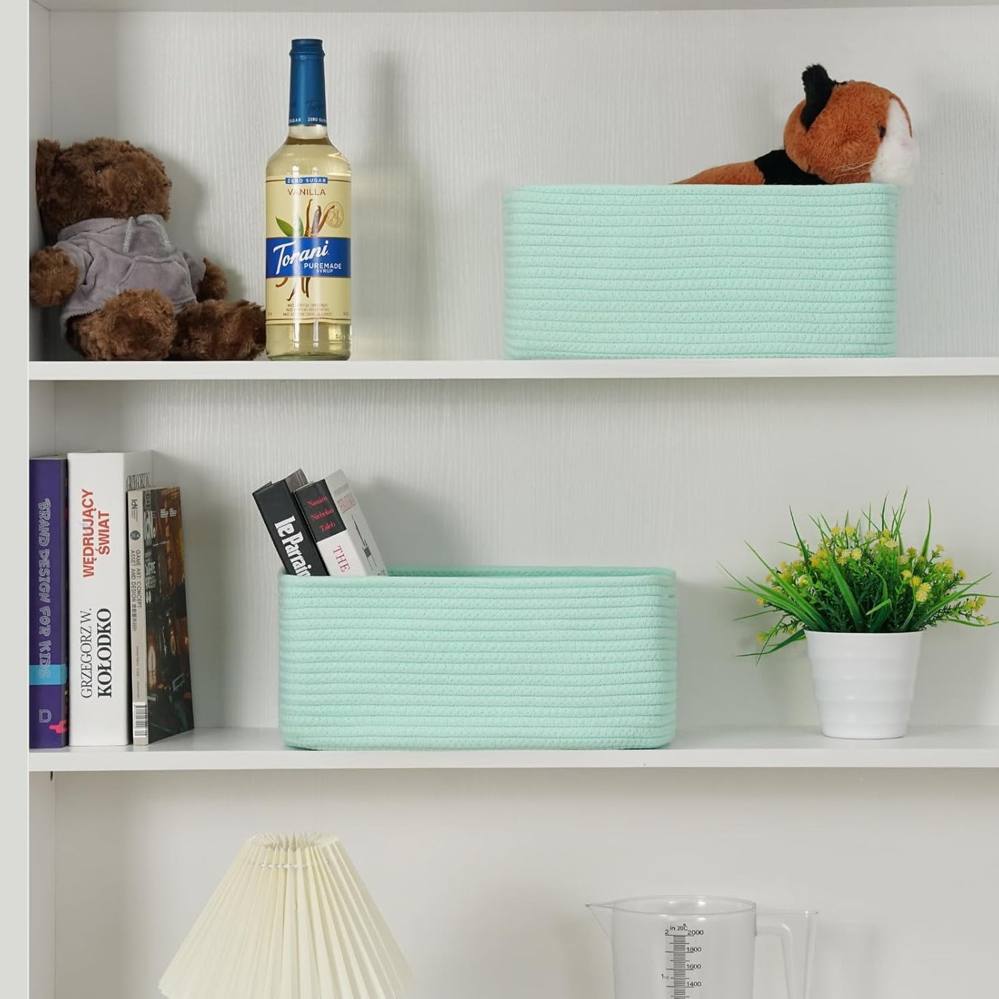 3-Pack Small Storage Baskets for Organizing | Woven Shelf Toy Basket | Rope Baskets for Gifts Empty | Closet Organizer Bins with Handles | Cube Decorative Box | 11.8×7.8×5.1” | Mixed brown