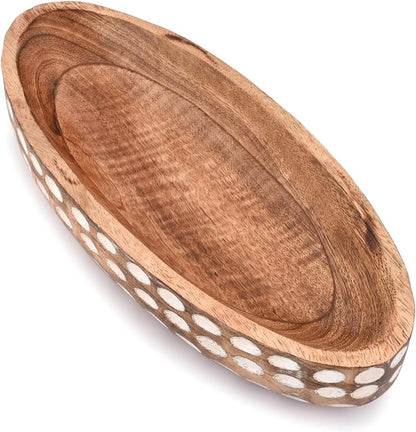NIRMAN Mango Wood Decorative Bowl for Table Centerpiece Dining Living Room Home Kitchen Décor (14" x 6" x 2.3")