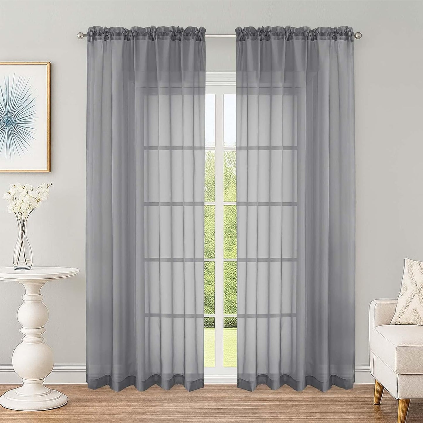 OWENIE Sheer Curtains 84 inches Long 2 Panels Set for Living Room/Bedroom, Rod Pocket Voile Sheer Panel Drapes, White, 2pcs, Each 42" W x 84" L - Colors A