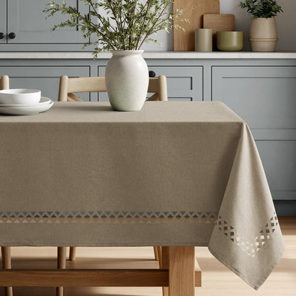 MIULEE Beige Rectangle Linen Polyester Tablecloth with Decorative Cutouts Spring Waterproof Stain Resistant & Shrink-Proof Table Cloth 52x70 inch Farmhouse Style for Dining Wedding and Outdoor