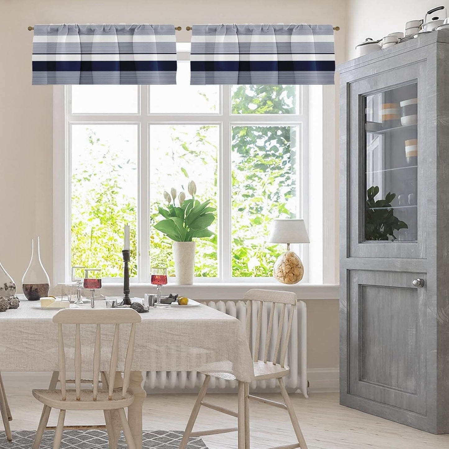 Emvency 2 Pack Dark Grey Valances Window Treatments, Gray Striped Abstract Blackout Drapes Adjustable Curtain for Windows Living Room Kitchen Over Sink, 52x18 Inch Rod Pocket Valances