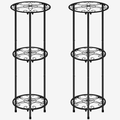 CASIMR Plant Stand Indoor Outdoor, Metal Rustproof Flower Shelf 2 Tier 23.9 inch, Tall Multiple Plant Pot Holder Rack for Garden Patio Living Room Corner Balcony, Black