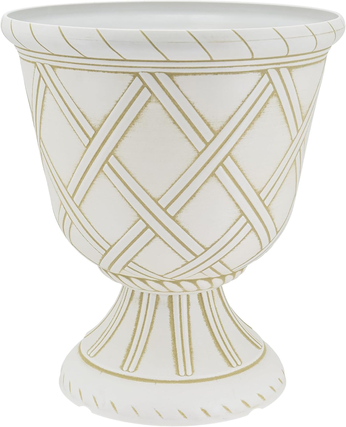 Arcadia Garden Products PL60GD Lattice Plastic Garden Urn, Classic Decorative Garden Pot Planter for Indoor and Outdoor Plants, Gold