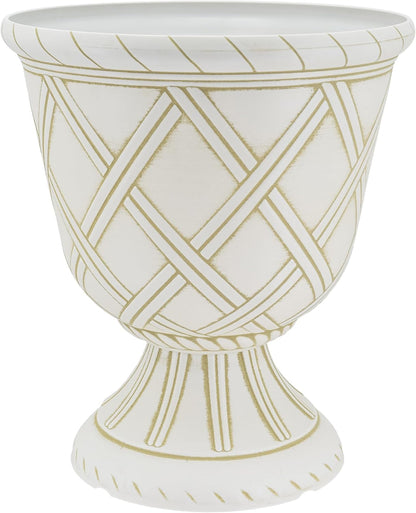 Arcadia Garden Products PL60GD Lattice Plastic Garden Urn, Classic Decorative Garden Pot Planter for Indoor and Outdoor Plants, Gold