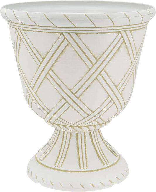 Arcadia Garden Products PL60GD Lattice Plastic Garden Urn, Classic Decorative Garden Pot Planter for Indoor and Outdoor Plants, Gold