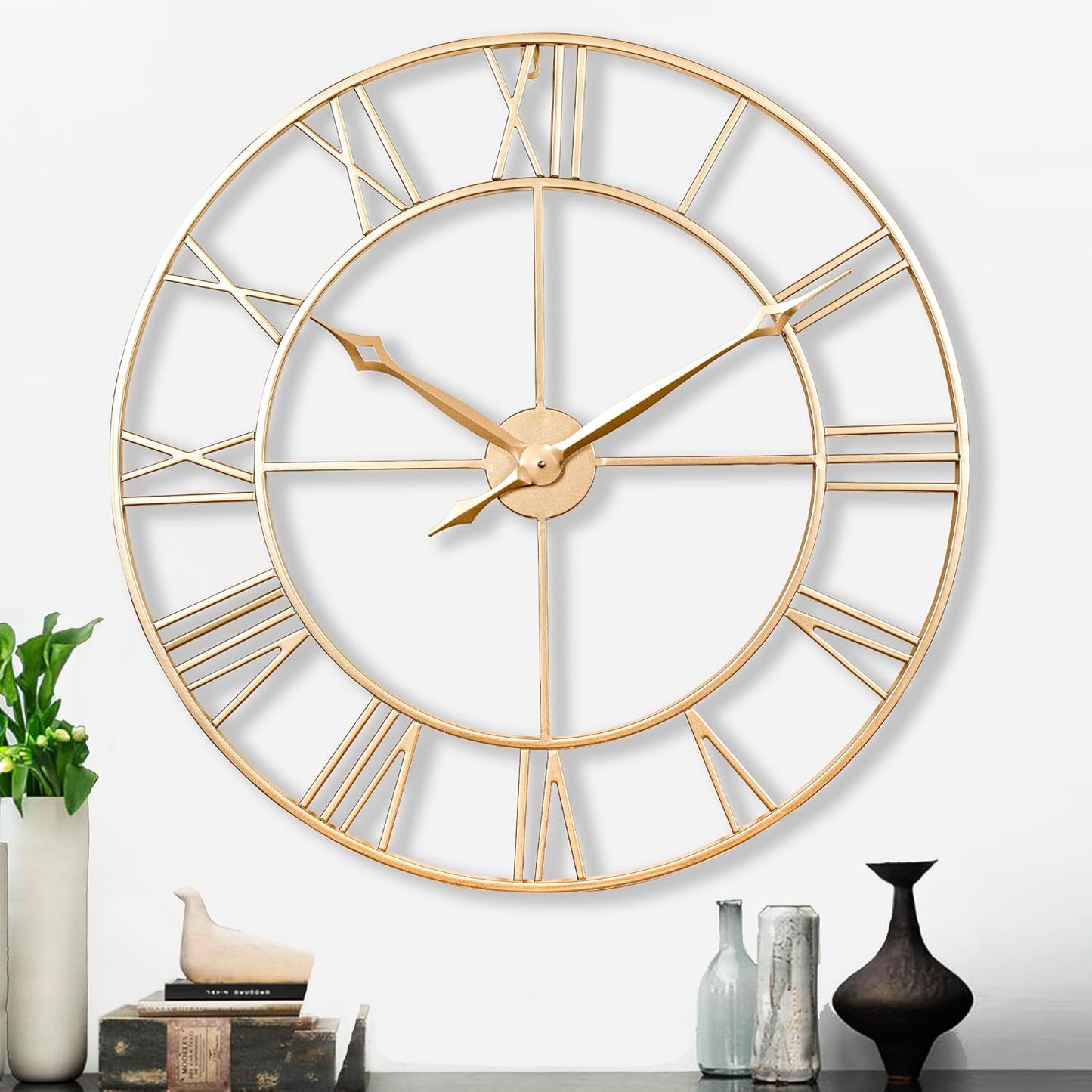 CLXEAST 30 Inch Large Wall Clock Modern, Oversized Roman Numeral Decorative Black Metal Wall Clock for Living Room Decor,House Warming Gifts New Home