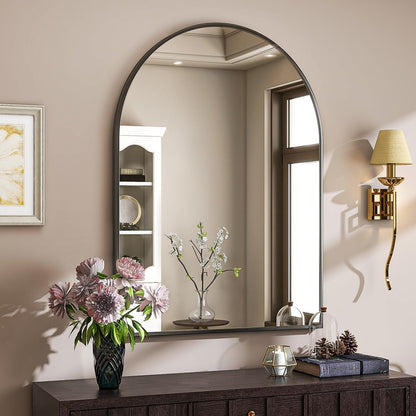 VooBang Arched Wall Mirror, 24 x 36 inch Arch Bathroom Mirror, Wall Mounted Vanity Mirror with Arch Metal Frame, Modern Bathroom Vanity Mirror for Bedroom, Living Room, Hanging or Leaning, Black