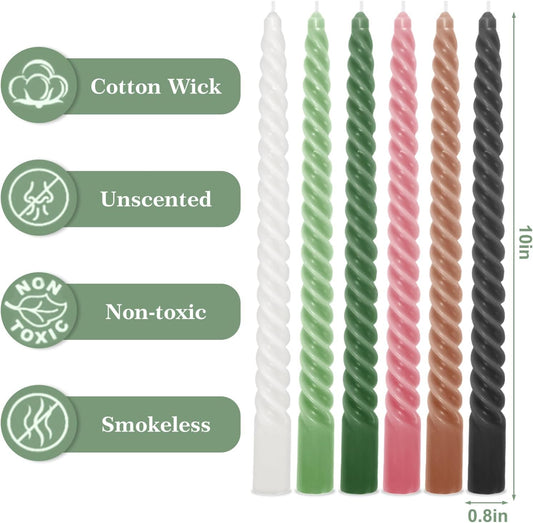 Whaline 12Pcs 10 Inch Colored Spiral Taper Candles 12 Colors Dripless Twisted Wax Candles Long Unscented Candle Sticks for Holiday Celebration Display Home Decoration