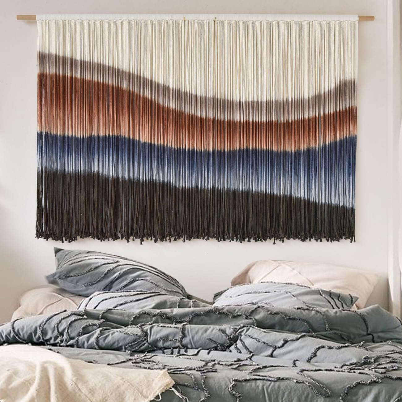 Flber Macrame Wall Hanging Macrame Wall Decor Large-Scale Tie-Dye Tapestry Living Home Room Wall Decor 57" Wx 35" L