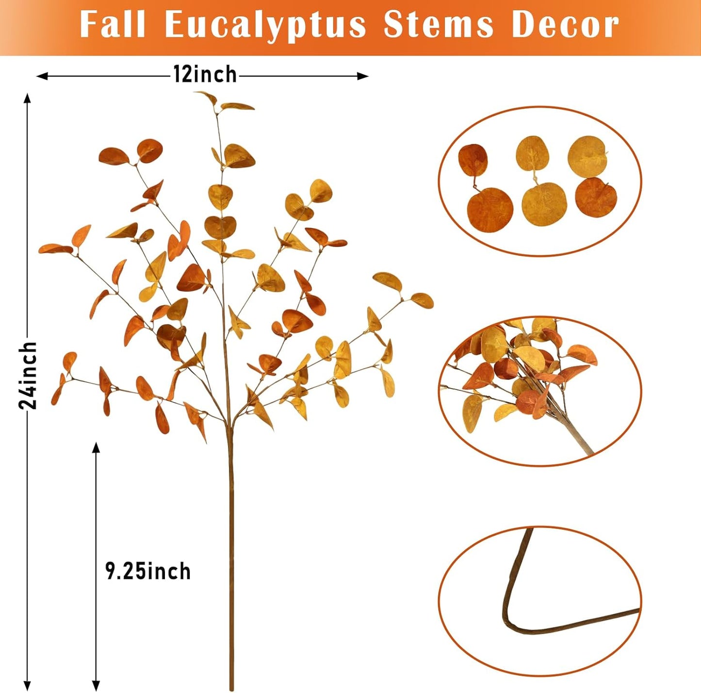 Bessol Artificial Eucalyptus Stems 24'' 5Pcs Fake Plants Greenery for Vase, Faux Eucalyptus Stems for Home Decor, Bathroom, Office, Coffee Table & Farmhouse Centerpiece Decorations