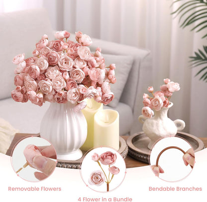 Alupssuc 30Pcs Ranunculus Artificial Flowers Faux Silk Mini Ranunculus, Spring Flowers Artificial Indoor for DIY Bouquets, Bulk Fake Wedding Filler Flowers for Bride Shower Decorations, Shabby Blush