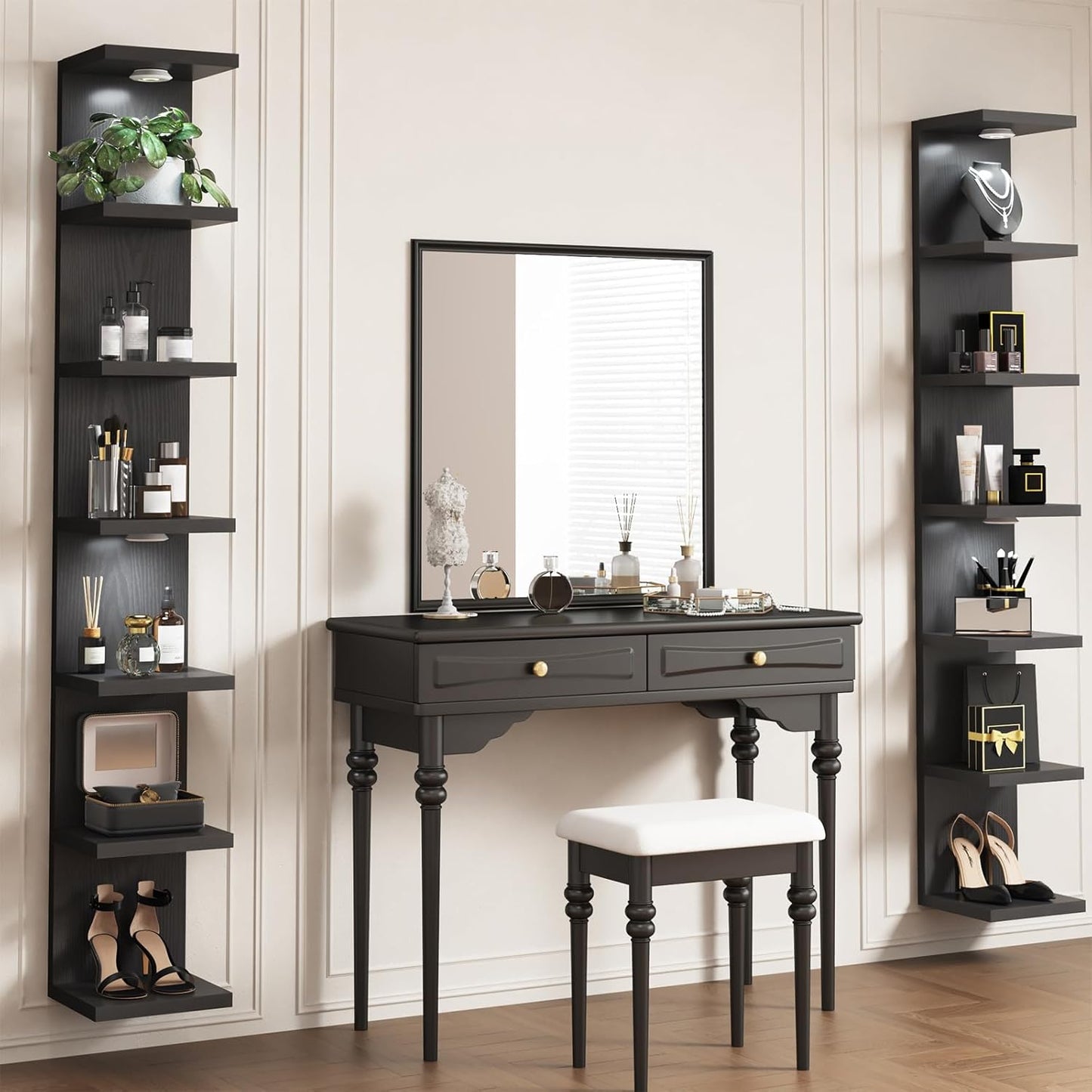 Fixwal Wall Decor 7 Tier Wall Shelf Unit Floating Shelves with LED Lights Lack Shelf for Home Organizer Display White