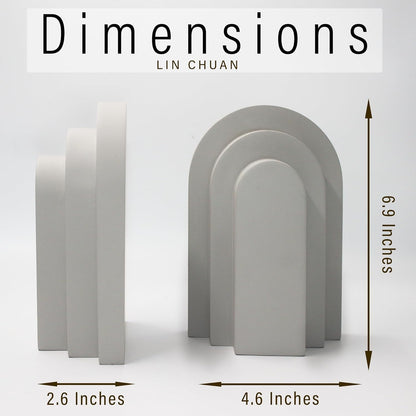 LIN CHUAN Heavy Duty Bookends for Shelves, 6.6 LBS Heavy Book Ends for Heavy Books, Decorative Modern Bookends with Faux Sandstone Look, Layered Arch Book Stopper for Bookshelf Holder Set of 2, Beige