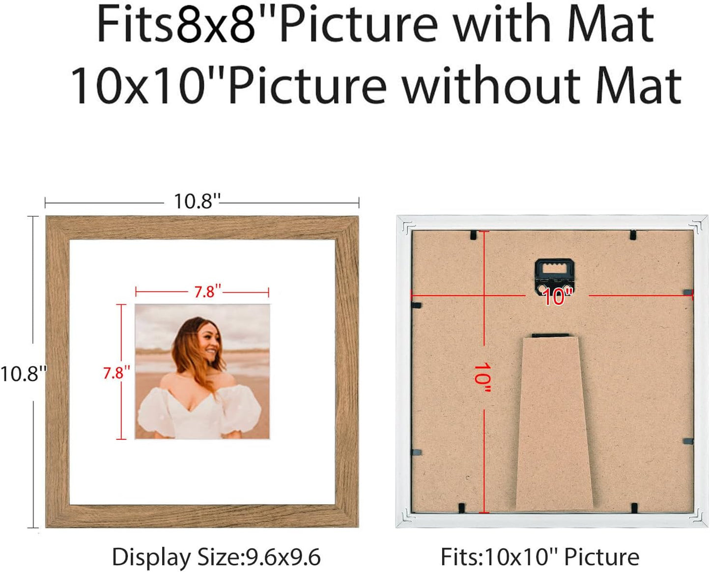 12x12 Picture Frame Set of 9, Display Pictures 8x8 with Mat or 12x12 without Mat, Multi Collage Gallery Square Photo Frames for Wall or Tabletop, Black