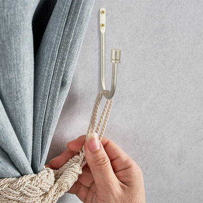 2 Pack Curtain Holdbacks - Silver, Decorative Drapery Wall Hooks with Hardware, Curtain Pull Back Hooks, Metal Curtain Tiebacks Wall Mounted, Window Side Holders for Drapes, Curtain Accessories