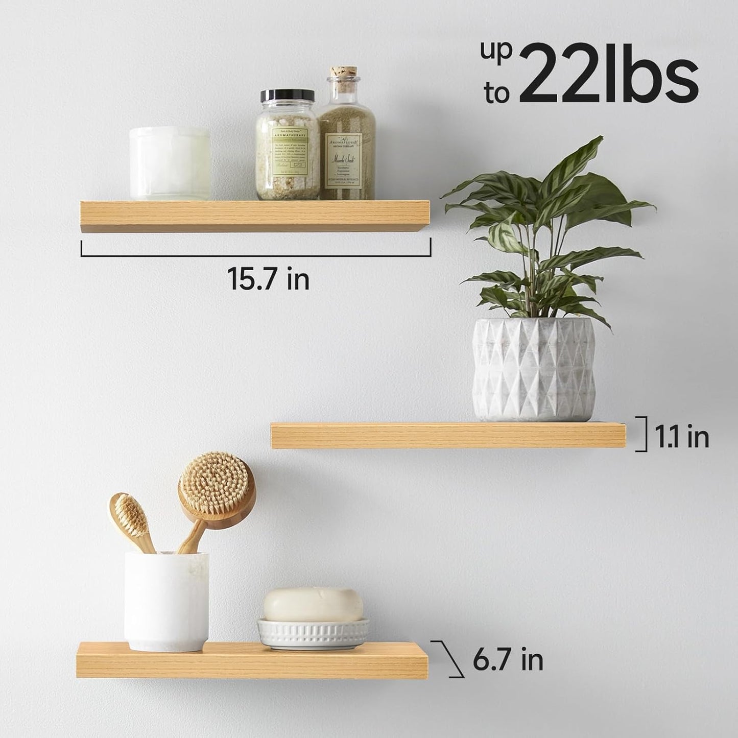 BAYKA Floating Shelves for Wall, Set of 3, Wall Mounted Rustic Wood Shelves for Bathroom, Bedroom, Living Room, Kitchen, Small Hanging Shelf for Books/Storage/Room Decor, Walnut-Like, 15.7in