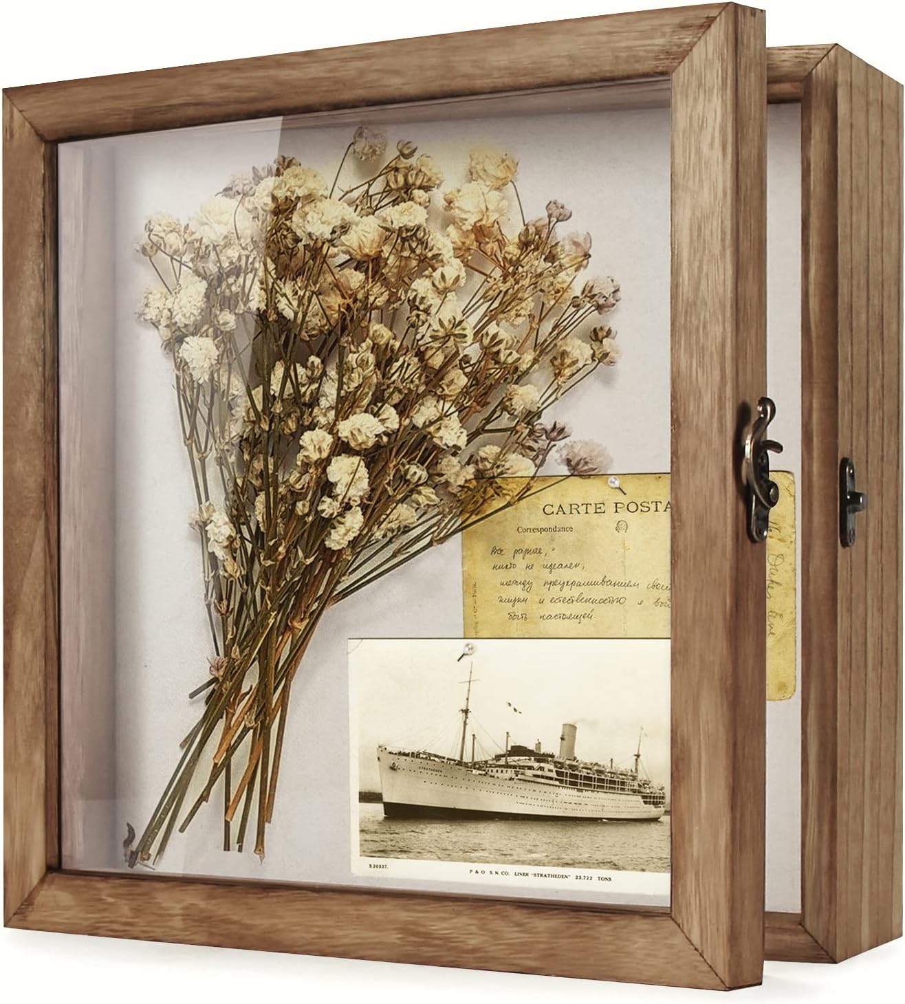 TJ.MOREE Shadow Box Frame 8 x 10 Shadowbox Display Case Picture Frame with Linen Back Memorabilia Bouquet Medals Military Photos Memory Box
