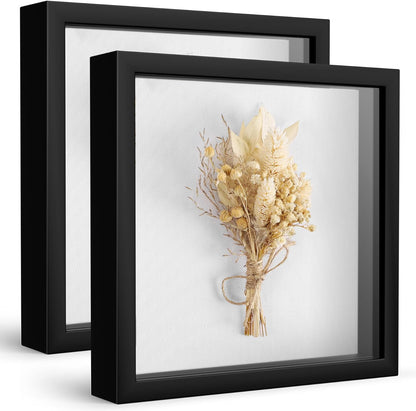 Califortree 8x8 Shadow Box Frame with Soft Linen Back - Push Pins Included, Memory Box Display Case for Flower, Tickets and 3D Items, Black