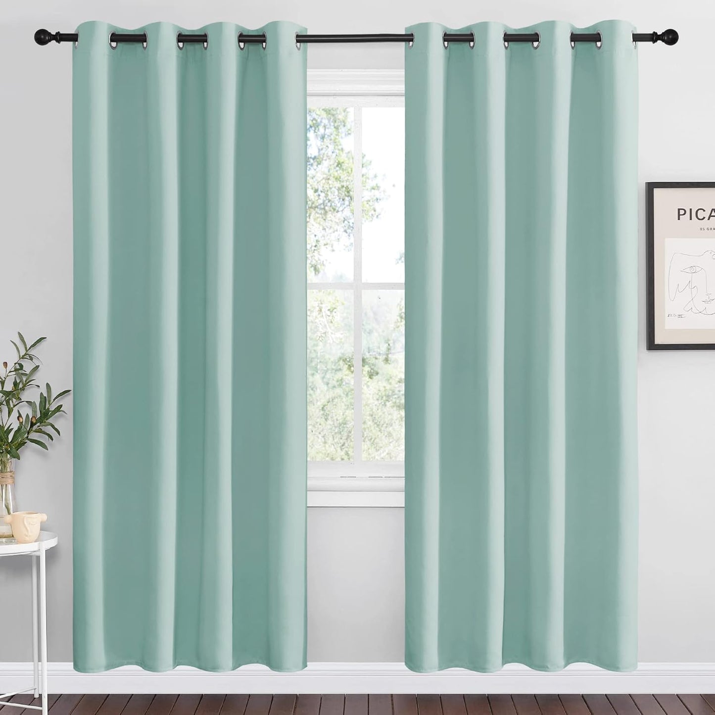 NICETOWN Halloween Pitch Black Solid Thermal Insulated Grommet Blackout Curtains/Drapes for Bedroom Window (2 Panels, 42 inches Wide by 63 inches Long, Black) - Colors A