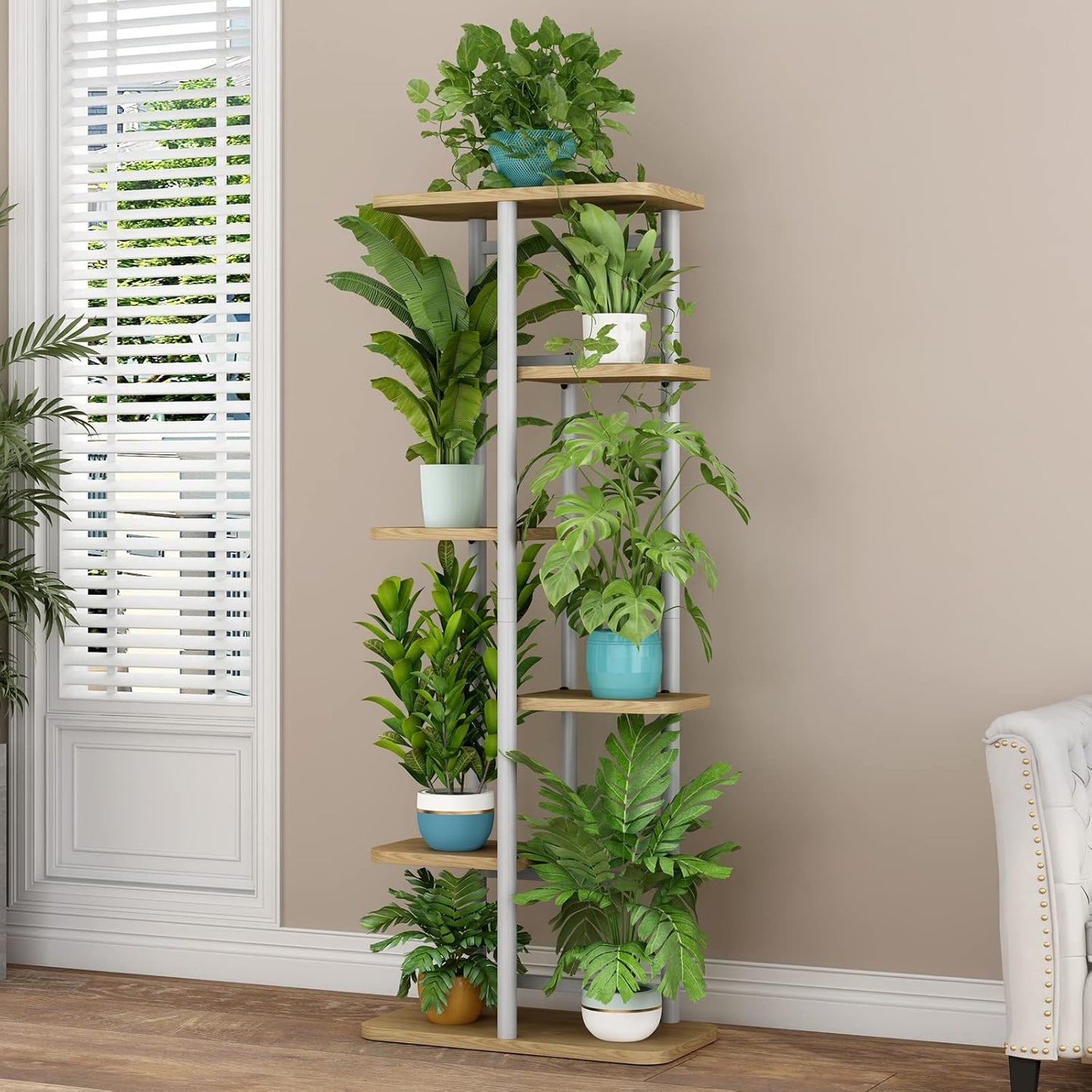LINZINAR Plant Stand Indoor 4 Tier 5 Potted Multiple Plant Shelf Stands for Garden Corner Balcony Living Room Black
