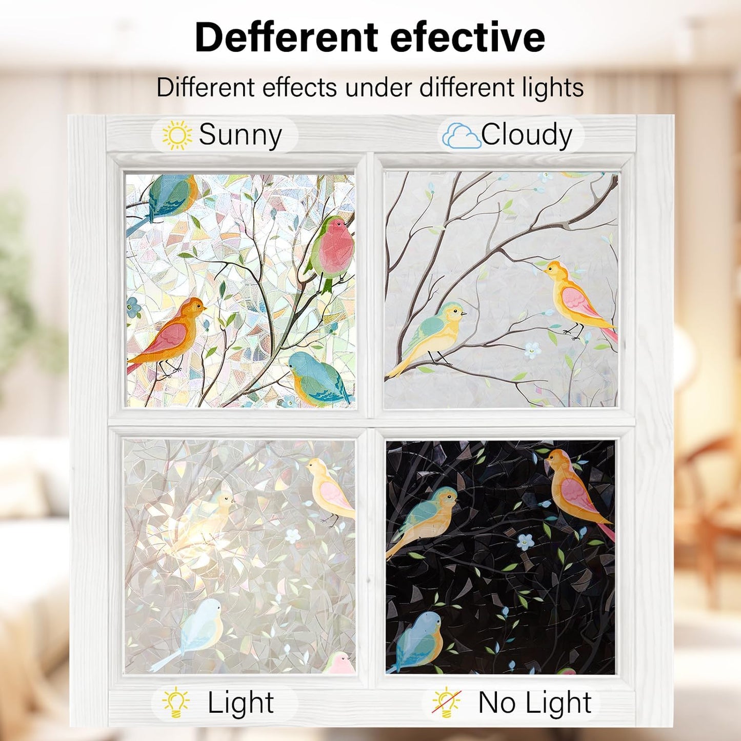 Ranzdn Window Privacy Film - Stained Glass Window Film Static Cling UV & Heat Blocking Rainbow Window Film for Glass Doors, Bedroom Windows - No Glue Premium Vinyl (Easy Install, 17.5"×78.7")