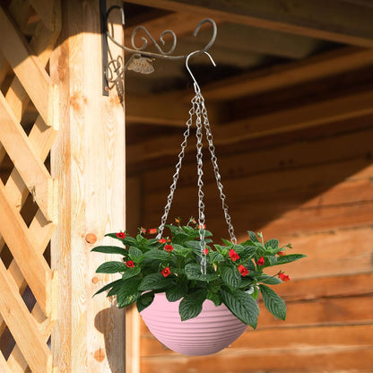 Srmayyi 4 Pack 8 inch Plastic Self Watering Hanging Planters,Round Hanging Basket Planter with Drainer and Metal Chain,White Garden Flower Plant Pot Container for Indoor Outdoor Plants