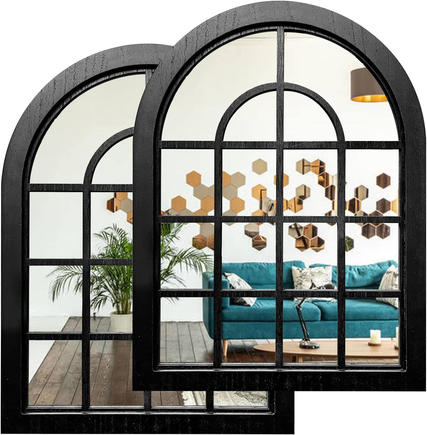 ZEXUIRU 4 Set. Rustic Wall Mirrors for Bedroom Bathroom Living Room Entryway Wood Farmhouse Square Easy to Hang Framed Decorative Accent Hanging Wall-Mounted Mirror Set for Living Room - Black