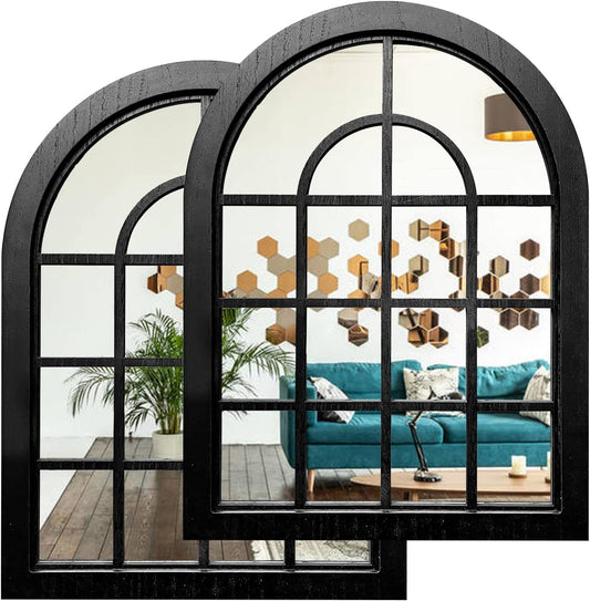ZEXUIRU 4 Set. Rustic Wall Mirrors for Bedroom Bathroom Living Room Entryway Wood Farmhouse Square Easy to Hang Framed Decorative Accent Hanging Wall-Mounted Mirror Set for Living Room - Black