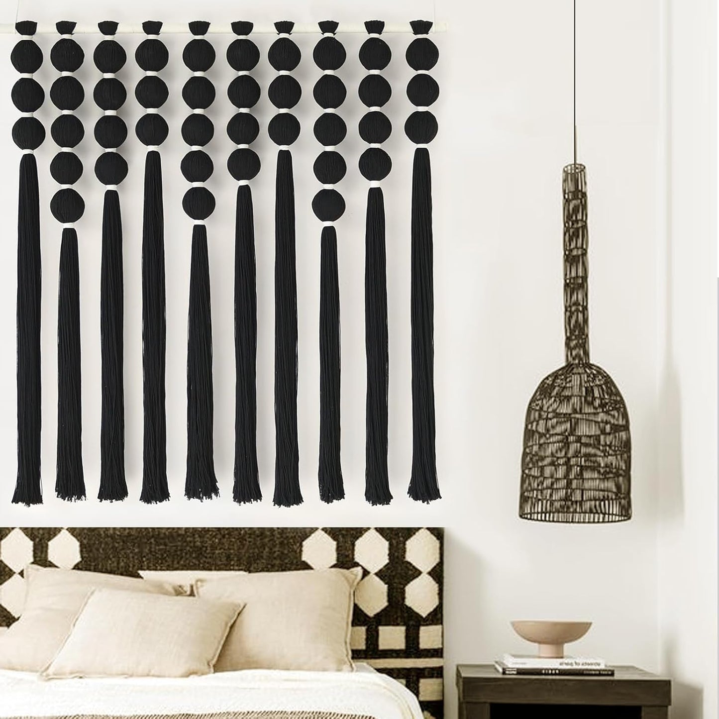 IOWER Macrame Wall Hanging 27" W x 31" L Boho Wall Decor Sphericity Cotton Textile Wall Hanging Art Fiber Yarn Art Handmade Detachable Assembly